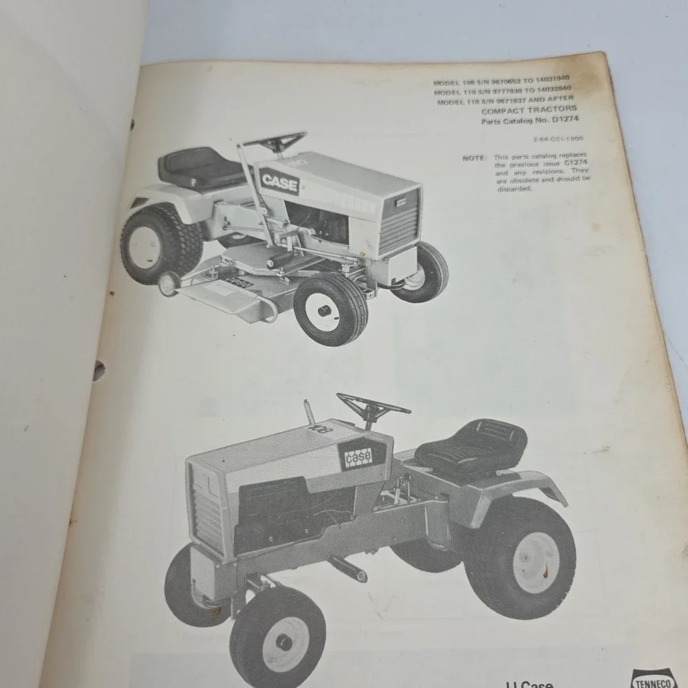 CASE MODEL 108 110 118 COMPACT TRACTOR PARTS BOOK MANUAL CATALOG C1274